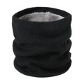 Close-up of black knitted snood with thick grey fleece lining for winter warmth - Black