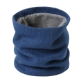Detail of blue knitted neck warmer with thick grey fleece lining for winter warmth - Cyan Blue