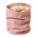Pink ribbed knit neck warmer with thick faux lamb wool lining for winter warmth - Pink