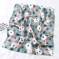 Detailed view of mint green scarf with rabbit print and dark green stitched edges - Mint Green Polka Dot Rabbit Style (FX-109)