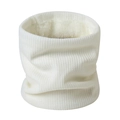 Detail of white ribbed knit neck warmer with soft fleece lining for winter warmth - White