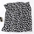 Detail of black and white cherry blossom print square scarf with neat rolled hem edges - Black White Sakura Element Style (FX-108)