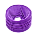 Close-up of purple velvet neck warmer featuring soft fleece texture and gathered folds - Purple