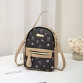 Mini floral leather backpack with pink bow prints and beige handles for women - Apricot