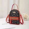 Mini floral backpack in black leather with red trim and golden zipper pocket - Red