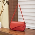 Fashionable red sequined shoulder bag with stylish wave flap and slim strap for women - Red