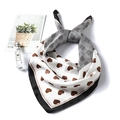 Satin square scarf with heart patterns and glen plaid design on a white background - 70x70cm / Coffee Heart (FJ199-1)