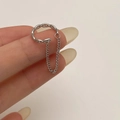 Close-up of silver chain link ear cuff with zircon detailing for non-pierced ears - Silver Chain Ear Cuff
