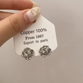 Macro view of detailed silver-toned rose petal earrings made of 100% pure copper - Silver