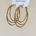 Macro detail of triple-layered golden hoop earrings featuring polished and sandblasted finishes - Gold Triple Layer Hoop Earrings (A-1427)