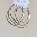 Close-up of silver triple-layered hoop earrings with mirror and frosted finish on card - Silver Triple Layer Hoop Earrings (A-1427)
