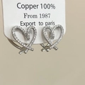 Elegant hollow heart hoop earrings in silver copper with zircon pave setting for women - Silver Plated Zirconia Heart Earrings
