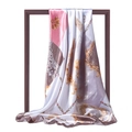 Foulard quadrato in seta da 90 cm con eleganti stampe a catena e motivi patchwork - Rosa con bordo grigio