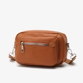 Minimalist crossbody bag in vintage brown faux leather with adjustable canvas strap - Dark Brown