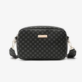 Bolso bandolera negro con estampado floral, herrajes dorados y correa ancha - Negro
