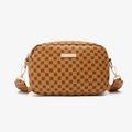 Bolso bandolera marrón con estampado de trébol negro y correa ancha de tela - Marrón