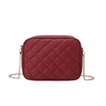 Chic red quilted crossbody camera bag with elegant gold chain strap and rhombic texture - Burgundy