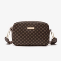 Bolso bandolera marrón vintage con estampado de tréboles y herrajes dorados - Café