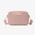 Bolso bandolera rosa con estampado de tréboles y detalles metálicos dorados elegantes - Rosa