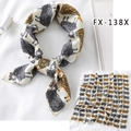 Beige silk-feel square scarf with sheep pattern, styled as a hair band and necktie - Fx-138x / 50*50CM