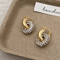 French vintage gold hoop earrings with zircon stones and minimalist round geometry - Graduated Bead Hoop Earrings / Gold