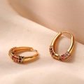 Lussuosi orecchini ovali in ottone placcato oro 18K con zirconi colorati incastonati - Chiusura per Orecchino con Micro-Pavé di Zirconi Colorati