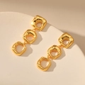 Minimalist gold geometric square link drop earrings with handcrafted hammered texture - Geometric Triple Square Style
