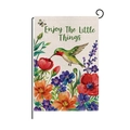 Easter hummingbird garden flag with flowers and Enjoy The Little Things text art - Hummingbird Nature Slogan Style (HYQ081-5)