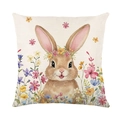 Easter rabbit throw pillow cover with floral wreath in watercolor style on linen fabric - Watercolor Bunny Wreath (JYM708-1)