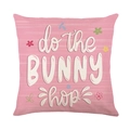 Easter decorative bunny hop throw pillow cover with floral wreath on white background - Bunny Hop Typography (JYM708-3)