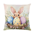Easter bunny and colorful eggs watercolor print decorative linen throw pillow cover - Jym705-4 / 45x45 Square (No Insert)