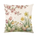 Easter bunny cushion cover with floral watercolor eggs and spring flowers pattern - Cherry Blossom Eggs (JYM706-3) / Square (Without Core)