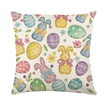 Easter throw pillow cover featuring watercolor rabbits and colorful eggs on linen fabric - Standard Square / Eggs and Bunnies Watercolor Pattern (JYM711-4)