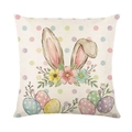 Easter pillow cover with rabbit ears floral wreath and colorful eggs on linen fabric - Rabbit and Floral Pattern (JYM710-1)