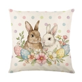 Easter throw pillow cover featuring watercolor bunny, eggs, and floral prints on linen - Jym710-4 / 45x45 Square (No Insert)