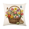 Federa cuscino pasquale con coniglietto, cesto di fiori e uova colorate - Stile Coniglio nel Cesto (JYM713-1) / 45x45CM (Senza Interno)