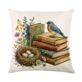 Federa cuscino con uccellino acquerello su libri vintage e nido per Pasqua - Stile Uccello Blu sui Libri (JYM713-2) / 45x45CM (Senza Interno)