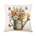 Federa per cuscino pasquale con fiori ad acquerello e annaffiatoio in stile rustico country - Stile Annaffiatoio e Pulcino (JYM713-4) / 45x45CM (Senza Interno)