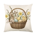 Easter throw pillow cover featuring watercolor bunny and eggs on beige linen fabric - Rabbit and Egg Basket Vintage Style (JYM712-4)