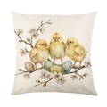 Easter throw pillow cover featuring three yellow chicks, pink flowers and decorative eggs - Three Chicks and Floral Style (JYM712-3)