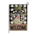 Bandera de jardín de Pascua con cuadros, huevos de conejo y texto Welcome para exterior - Huevo con patrón de rejilla blanco y negro (HYQ087-2)