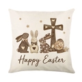 Square linen pillow cover with Happy Easter bunny and cross design for home decor - 45cmx45cm / Rabbit And Egg Style (JYM715-1)