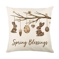 Easter linen pillow cover with Spring Blessings text and watercolor bunny eggs design - 45cmx45cm / Spring Blessings Branch Style (JYM715-4)