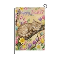 Bandiera da giardino pasquale con gatto che dorme, uova colorate e fiori primaverili - Stile Gatto che Dorme (HYQ089-4)