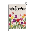 Gartenfahne mit Aquarell-Tulpen aus Sackleinen inklusive schwarzem Metallständer - Tulpen Schmetterling Stil (HYQ092-2)