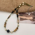 Colorful natural stone beaded necklace with dark green and marble textures in retro style - Ethnic Stone Resin Splicing Style (B-425)