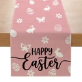 Easter table runner with pink base, white bunnies, eggs and Happy Easter lettering - Pink Tone Rabbit Egg Style (ZQ039-7)