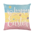 Easter pillow cover with Happy Easter text and rabbit ear design on striped background - Standard Square / Happy Easter Text Pattern (JYM711-2)