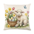 Oster-Kissenbezug mit Aquarell-Lamm und buntem Eierkorb-Druck für Sofa-Dekoration - 45x45
