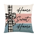 Zierkissenbezug mit rosa-blauen Streifen, Home Sweet Home-Schriftzug und Schleife - Home Sweet Home Buchstabe und Schleife Stil (JYM724-2)